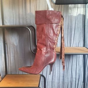 Beautiful, genuine leather, corset laced back boots.